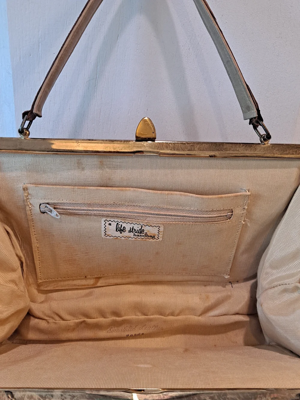 Life Stride Vintage 50s 60s Tan Lizard-Texture Leather Top-Handle Satchel